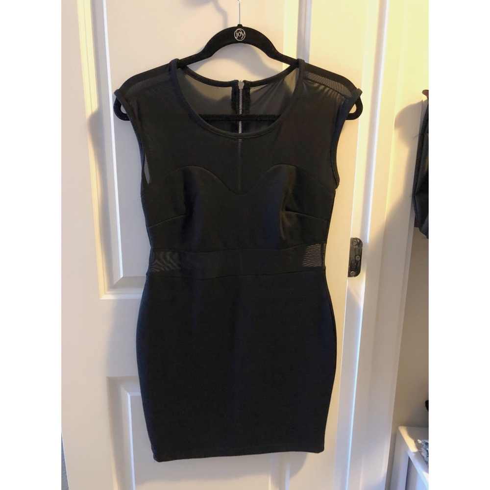 Black Short Sleeve Mesh Cutout Dress